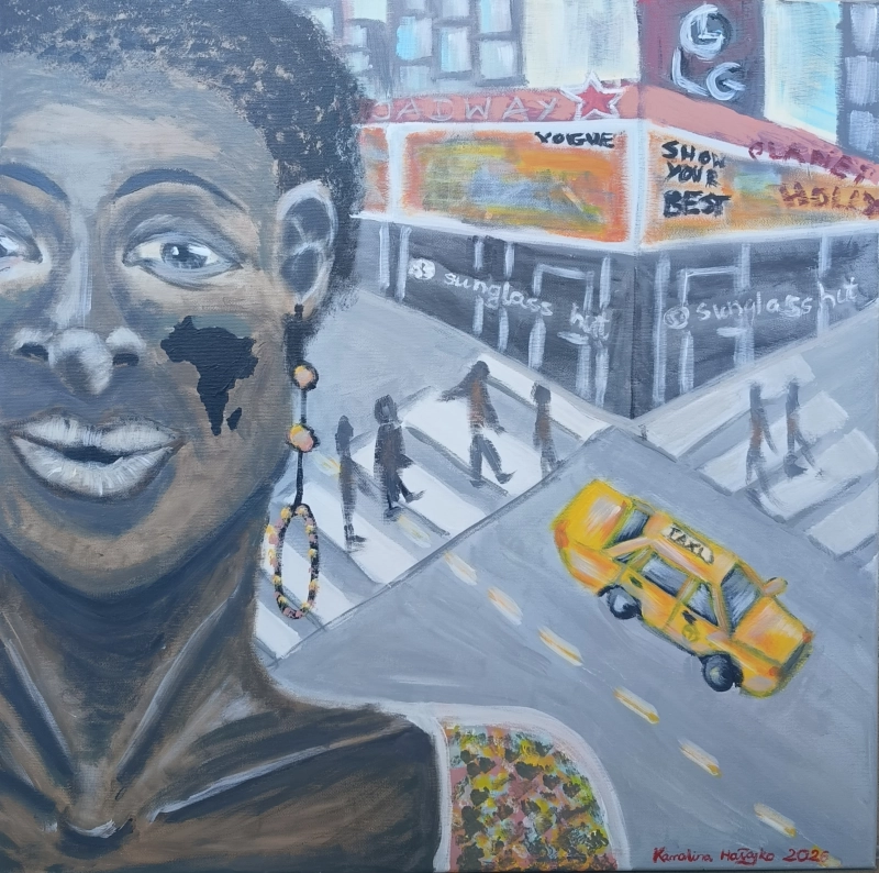Kobieta na Times Square 65x65 cm.jpg